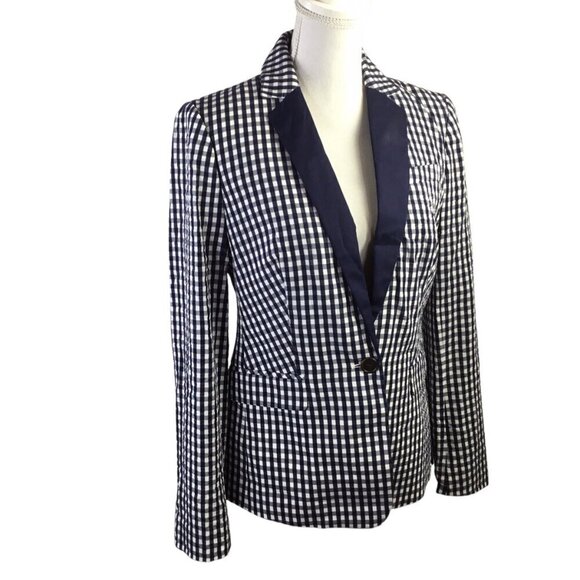 J. Crew NWT Puckered Gingham Seersucker Blazer Jacket Navy Blue Size 6 G2016 - Picture 2 of 10